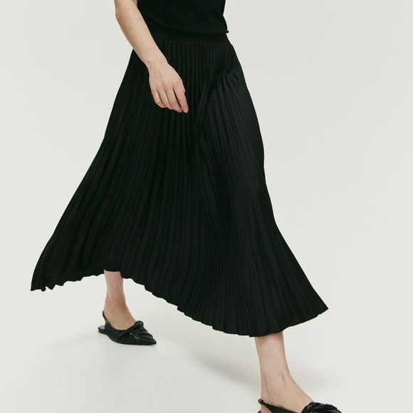 H&M NWT Black Midi Polyester Pleated Skirt (Still in Stores) - Picture 2 of 3